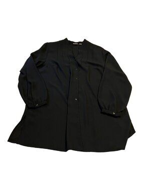 Studio C Plus Top Shirt Women’s 14 16 W Black Tunic Blouse Long Sleeve Button Up